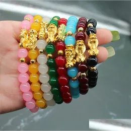 Perline Pixiu Colorf Bracciale in pietra naturale Fili Fascino cinese Feng Shui Pi Yao Ricchezza Buona fortuna Braccialetti Gioielli Lucky Uni 9 Drop Dh4Ej