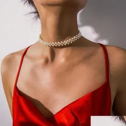 Bohemian Mti Layer Simated Round Pearl Choker Halsband Collar Uttalande CLAVICLE Kedjekedjor Halsband Kvinnor Bröllopsmycken Drop D Dhgarden Otnvk