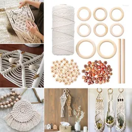 Abbigliamento Filato Macrame Cord Cotone naturale con bastoncini di legno Anelli Perline per appendere a parete Appendini per piante Maglieria Kit artigianale fai da te Decor