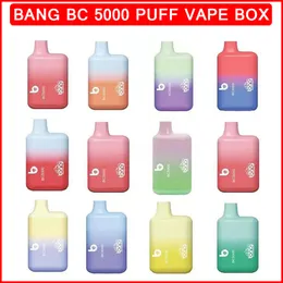 Original Bang Box BC5000 E Cigarett Kit Bang Vapes Disponibla VAPE 5000 PULDS Uppladdningsbart 650mAh Batteri 13 ml Förfylld patroner ångor ångor Pen 26 färger