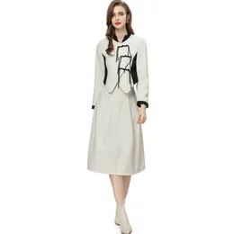 Women's Runway Designer Two Piece Dress Ruffled Collar Long Sleeves Blouse with A Line Skirt Fashion Twinsets