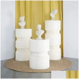 Party Decoration Wedding White Hard Paper Folding Cylinder Pillars Moverble Exhibition Stand Cake Dessert Rack Column For D HomeForavor DHDVD