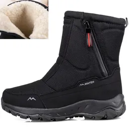 Botas Zapatos de senderismo de invierno Hombres Nieve Cálido Cremallera lateral de felpa para hombre Moda Botas impermeables al aire libre antideslizantes 231027