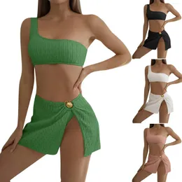 Женский купальник, модный комплект из трех предметов, сексуальный однотонный купальник с открытой спиной, темпераментная пляжная одежда, купальник-бикини 2023 Mujer