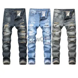Men's Pants Slim-fit Denim Pants Men's Trousers Nostalgic Torn Brand Ripped Jeans Fashion Straight Men Hip Hop Beggars Male Hole Light Blue J231028