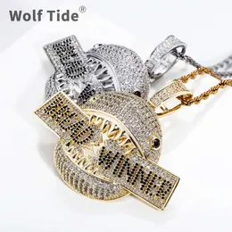 Pendentif lettre de requin gagnant du pain avec pierres précieuses en Zircon complet, collier Rock Hip Hop, bijoux pour hommes et femmes, bijoux de fête glacés pour les créateurs de tendances ultimes