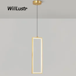 Creative Geometric Frame Pendant Lamp Copper Rectangle LED Suspension Light Hotel Cafe Bar Silica Gel Hanging Tak ljuskrona