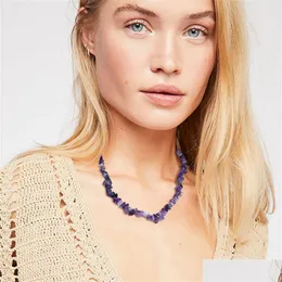 Pendant Necklaces Spring And Summer New Beach Style Special Shaped Crushed Stone Amethyst String Female Clavicle Chain Crystal Necklac Dhhdu