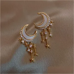 Dangle Chandelier 2021 Newest Korean Trendy Exquisite Star Moon Long Tassel Earrings For Women Temperament Crystal Pendant Jewelry Dro Dhm8P