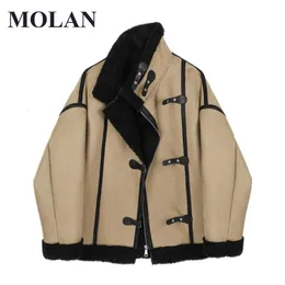 Women Down Parkas Molan Lambs wełna kobieta płaszcza plus luźne patchwork swobodne parki ciepłe stylowe zimowe płaszcz guzika żeńska elegancka warstwa 231027