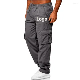 Men's Pants Custom LOGO Cargo Summer Stretch Waist Loose Trousers Casual Multi Pocket Male Personal Design Outdoor Wearing