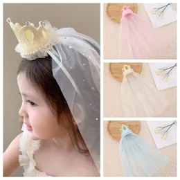 Hair Accessories Rhinestone Crown Gauze Headband Fairy Pearl Korean Style Hairband Headdress Head Hoop Lace Mesh Party