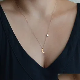 Anhänger Halsketten Mond Stern Gold Silber Farbe Halskette Mode Einfache Funkelnde Schlüsselbeinkette Frauen Schmuck Party Geschenk Drop Lieferung PE DHLPW