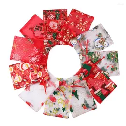 Christmas Decorations 10pcs Organza Cnady Bag Noel Packaging Gift Foil Xmas Party Goodie Packing Favors Drawable Bags Present Sweets Pouches