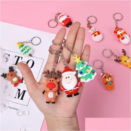 Keychains Lanyards Santa Claus Keychain Men And Women Christmas Gift Pendant Couple Key Ring Ornaments Cartoon Keyring Drop Delivery F Dhdr0