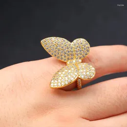 Cluster Ringe Funmode Mode Gold Farbe Schmetterling Form Ring Für Frauen Hochzeit Party Finger Anillos Mujer Großhandel FR114