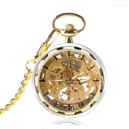 جيب الساعات الذهبية الهيكل العظمي الميكانيكي ساعة خمر لليه