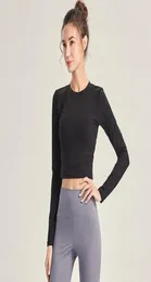 Lu Yoga Clothing Women039S New Gauze Stitching Exposed Unbililical SlimmingセクシーなクロックドライフィッティングロングリーベッドTシャツ9210635