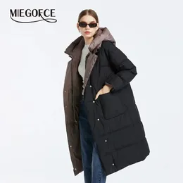 Women's Down Parkas Miegofce 2023 Winter High Quality Women Coats Långärmning LAPEL HODED DUBBEL BREASTED JACKA CASUELL VARMT QUILTED PARAKA MS23121 231027