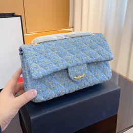 23P Lana Elegante Spalla da donna 26 cm Tweed Hardware dorato Chiusura metallica Tote Matelasse Catena a tracolla Borsa dolce principessa Borse da aeroporto Sacoche