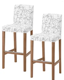 Chair Covers Abstract Character Line High Back 2pcs For Kitchen Elastic Bar Stool Slipcover Dining Room Seat Cases