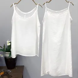 Camisetas sin mangas de algodón para mujer, falda interior con tirantes, fina, blanca, de longitud media, con chaleco grande suelto en el interior