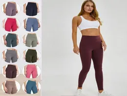 Womens Yoga Suit Pants High midje Sports Raising Hips Gym Wear Leggings Justera Elastic Fitness Tights Workout Lu 2930333