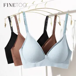 BRAS FINETOO 35PCSSEST WOME WIRELESS BRA DEEP v pated bralette SXL Strendy Stripe knitting Sexy BRASSIERE INTERMER