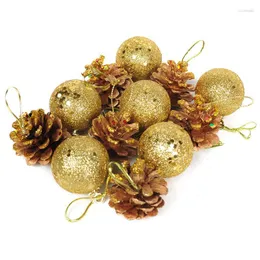 Juldekorationer 12 st/set boll och tallkottar Baubles Xmas Tree Home Ornament (guld)