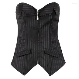 Bustiers & Corsets Fashion Sexy Black Striped Corset Office Lady Corselet Women Zip Bustier Strapless Tops Costume