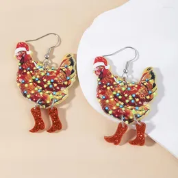 Kolczyki Dangle Funny 1Pair Christmas Animal Woman upuść akryl chodzący kurczak na prezent na festiwal urodzinowy dziewczyny