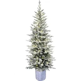 Andra evenemangsfestleveranser Artificial Christmas Tree Green Prelit Potted Flocked Arctic Fir Pencil Artifical 231027