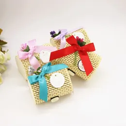 Подарочная упаковка, 24 комплекта, персонализированная креативная форма цилиндра, бамбуковая коробка для свадебных сувениров, коробки для конфет, продукт представлен с этикеткой с галстуком-бабочкой