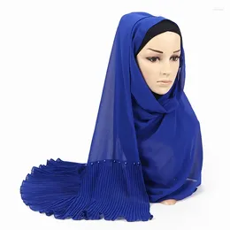 Abbigliamento etnico Bordi rugosi Sciarpa hijab musulmana in chiffon a bolle con decorazioni di perle Scialle islamico per donna Sciarpa turbante islamica 72 185 cm
