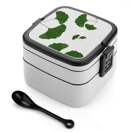 Servis ginkgo blad i dubbel lager bento box bärbar container pp material gingko zen trädgård