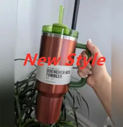 Ny designkylare H2.0 Tumblers binds färgämne 40oz muggar med handtag isolerade tumlers lock halm rostfritt stål kaffetermos wisteria cup us stock dhl