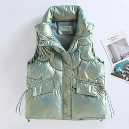 Damenwesten Weste Herbst Winter Baumwolle Frauen Lose Mantel Ärmellose Jacke Glänzend Koreanischer Stehkragen Gepolstert H19