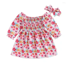 女の子のドレスPudcoco Kids Girls Dress Flower Print Boat Neck Long Sleeve Fashion CastiralPrinces