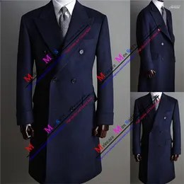 Męskie garnitury męskie granatowe długie rękawy Obywatak grube wełniane męskie kurtka podwójnie piersi płaszcze szczytowe lapelowe blazer blazer set veste