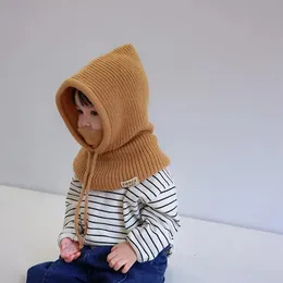 Kaps hattar vinterflickor tröja hatt barns mössa halsduk allt i en balaclava pojke stickad pullover beanie 1 2 3 4 5 6 år gammal 231027