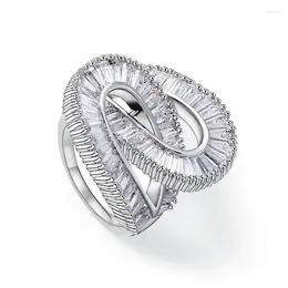 Cluster-Ringe, Glücksring, weiß, gewunden, mit großem Zirkon, Stil, glamourös, modisch, guter Schmuck für Damen und Herren, Super-Angebote