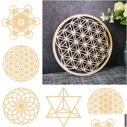 Party Decoration Party Decoration Sacred Geometry Flower of Life Energy Mat Wood Slice Bas Purification Crystals Healing Disc Som för Dhhnu