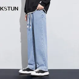 Erkek kot pantolon pantolon şulca geniş pantolon açık mavi gevşek fit denim casaul çizim elastik bel kpop 2023 marka