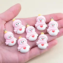 Encantos 10 peças sem/com gancho resina de boneco de neve de natal para fazer brincos faça você mesmo com parte traseira lisa pingente fofo chaveiro acessório de joias