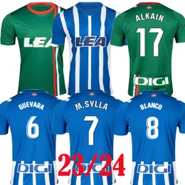2023 2024 Deportivo Alaves camisas de futebol 23 24 MIGUEL DUARTE ABQAR LEJEUNE RIOJA SYLLA DE LA FUENTE ALKAIN GURIDI camisa de futebol casa longe azul verde