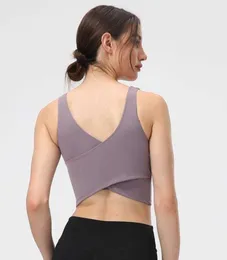 lu99 Yoga Tank Tops Gym Clothes Women Underwears SPorts Bra Padded Camis Solid Color V Neck Shockproof Running Fitness Vest4727533