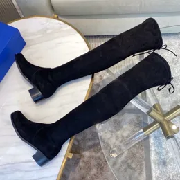 Designer kvinnors stövlar SW 5050 låga klackar lår höga stövlar högkvalitativa stretch faux mocka skor kvinna Stuart Avenue City över knäet weitzman knästövel 4,5 cm