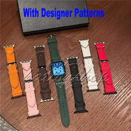 Luxury Fashion P Designer Leather Straps with Apple Watch Band 49mm 45mm 44mm 41mm 40mm 38mm iWatch Bands for S8/SE/7/6/5/4 3 2 1 SE8 Triangular nameplate Women bands strap