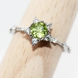 Кольца кластера 5 шт./10 шт. AKAC приблизительно 5 мм, натуральный зеленый перидот, огранка белого медного камня, регулируемое женское кольцо