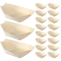 Ensembles de vaisselle 200 pcs conteneur jetable en bois bateau sushi plateau sashimi bol assiettes de pin